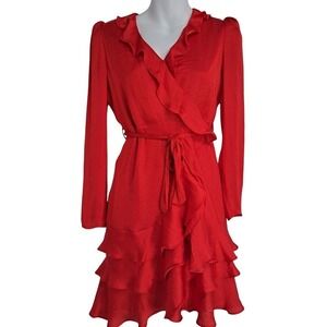 Bardot Junior Winona Ruffled Red Wrap Dress Size Girl's Size Large 12-14